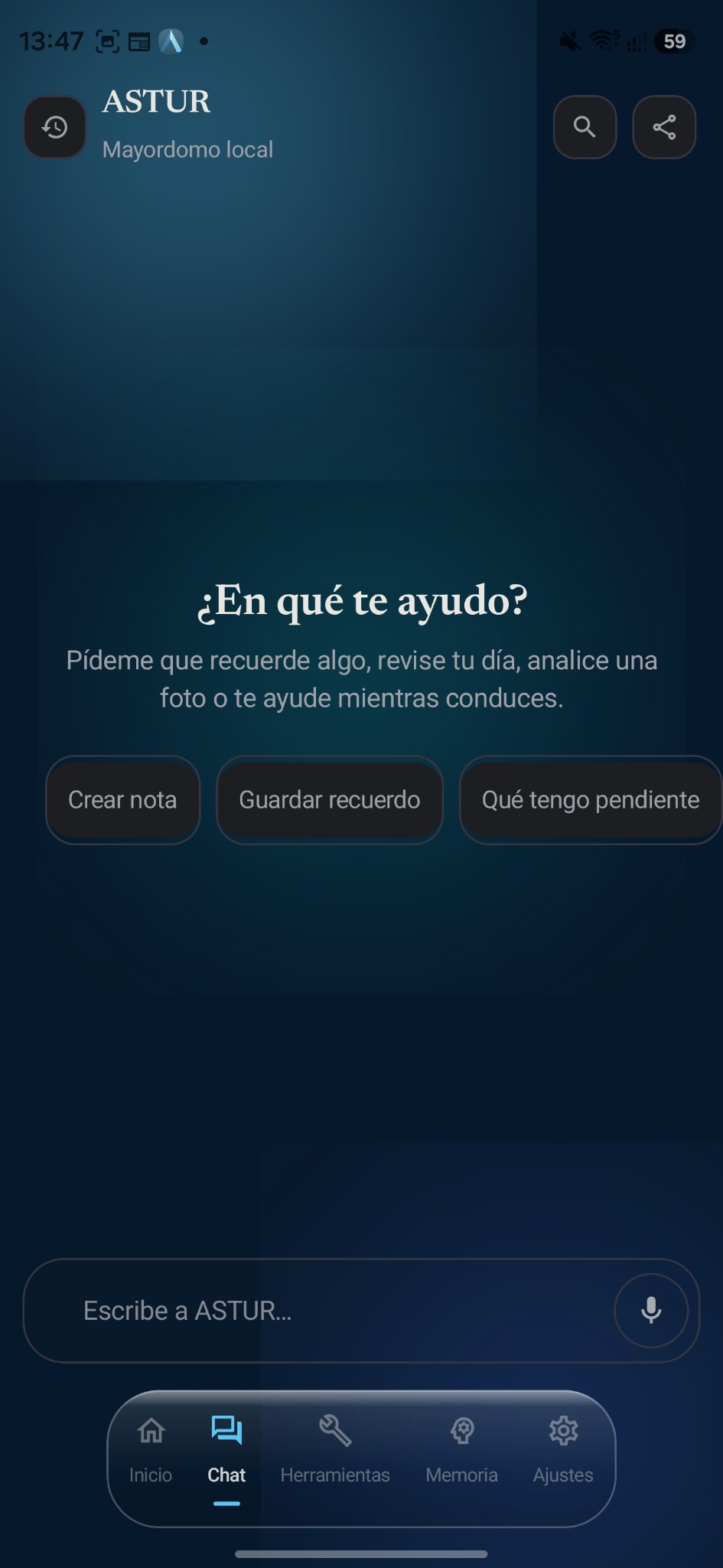 Pantalla de chat de Astur